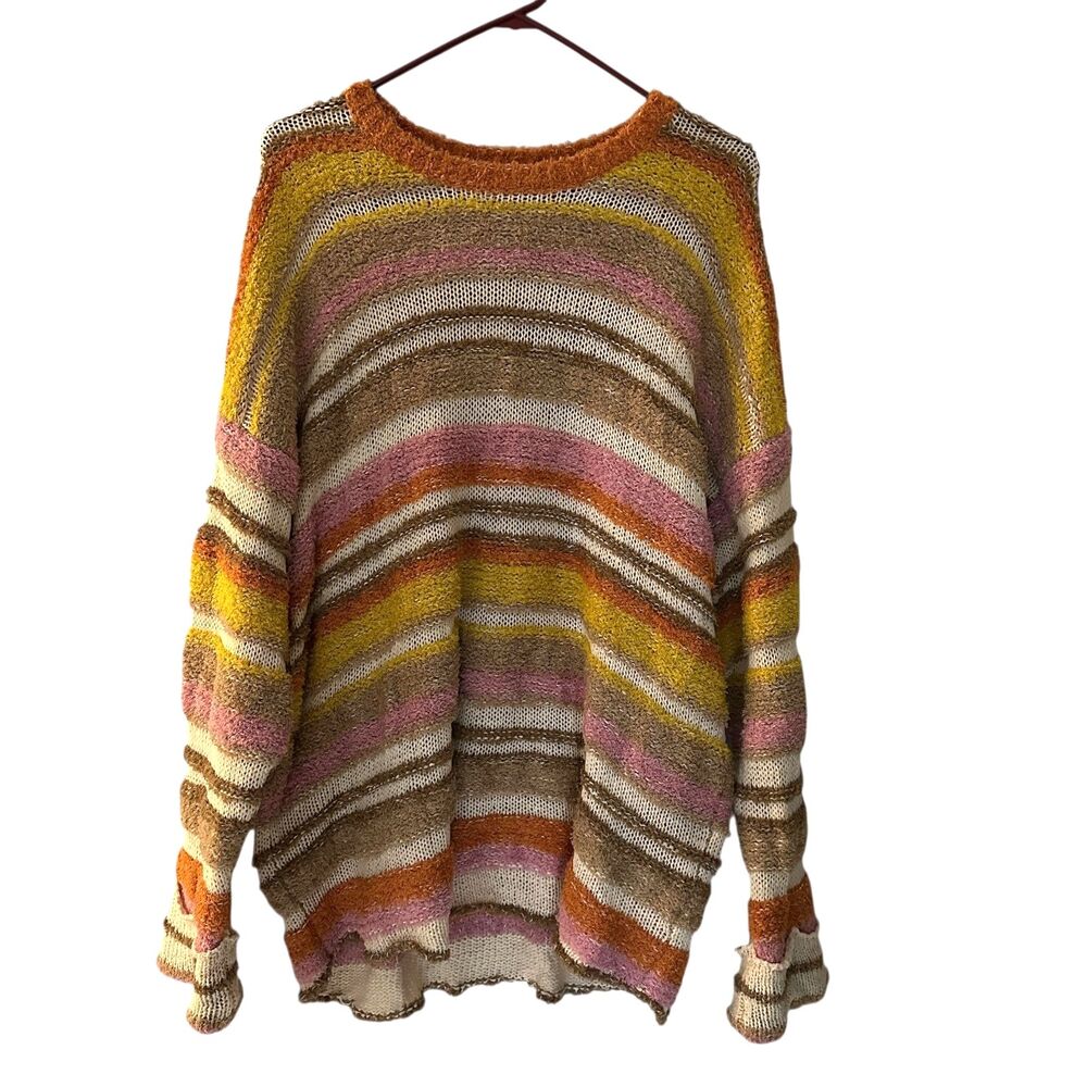 Show Me Your Mumu Fall Striped Sue Cuffed Oversize Sweater Fuzzy Size M